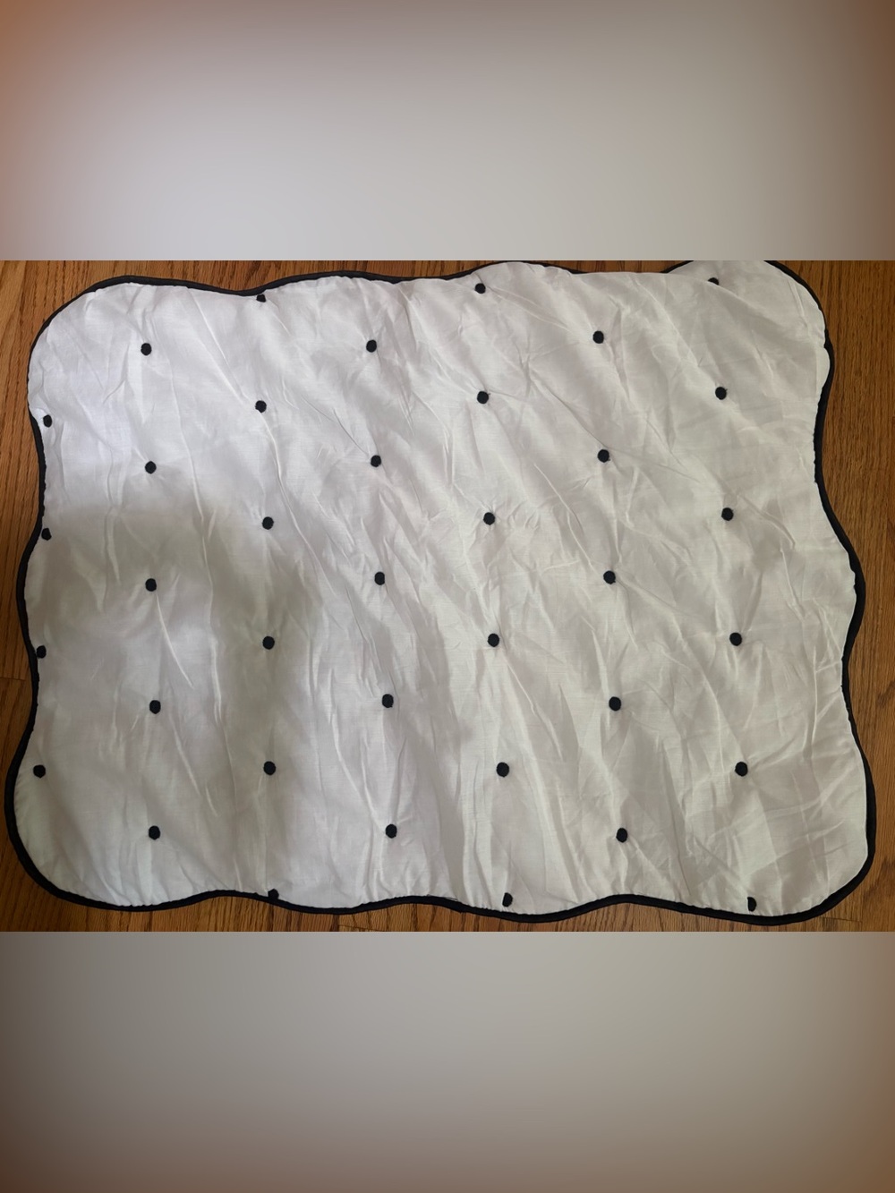 New:Kate Spade black & white scalloped embroidered polkadot quilt standard sham